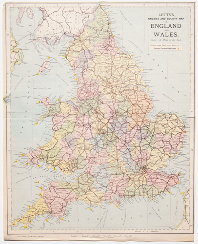 Railway and County Map of England and Wales 1884